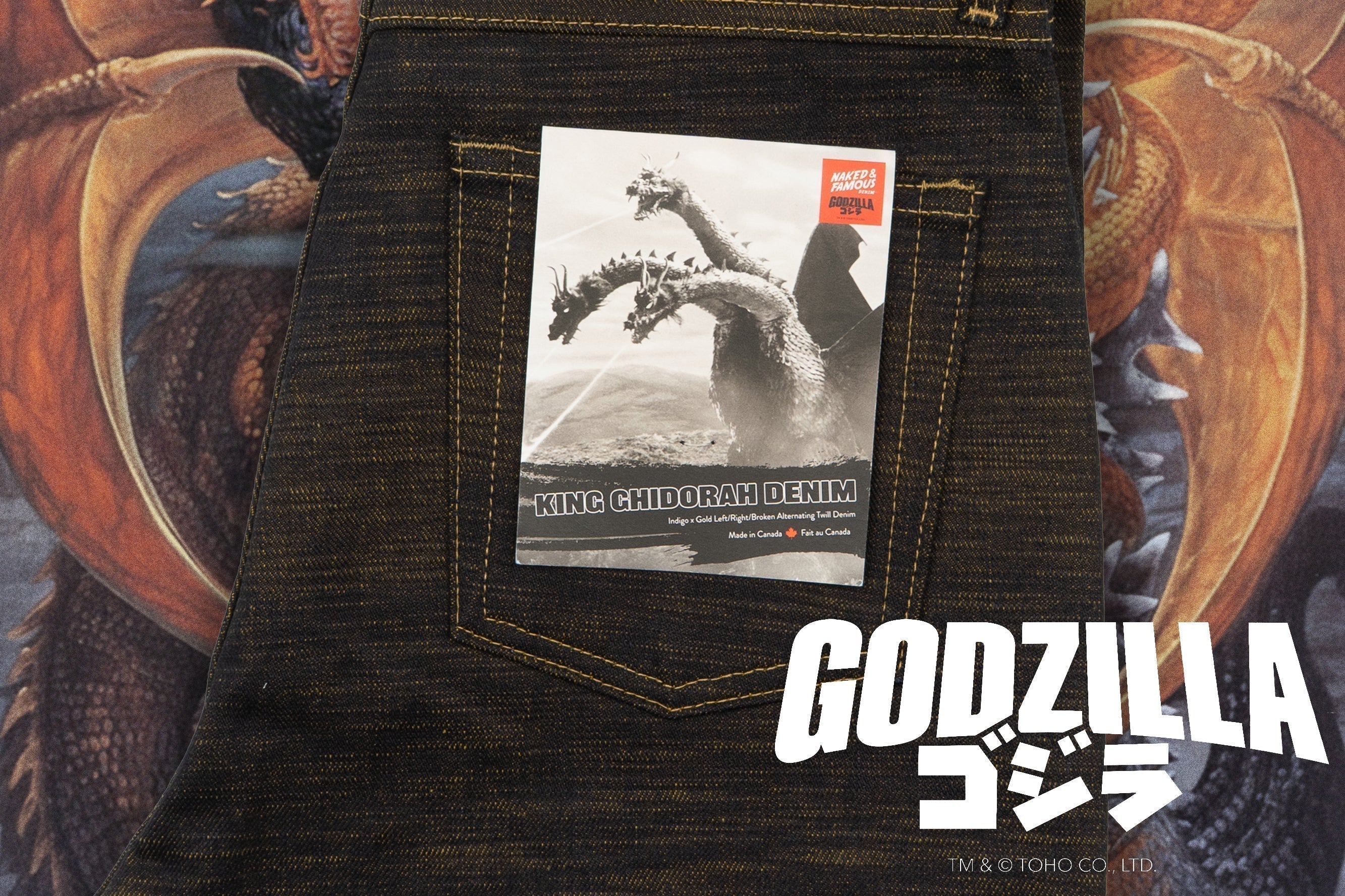 Godzilla x Naked & Famous Denim: King Ghidorah: The Three-Headed Monster Denim