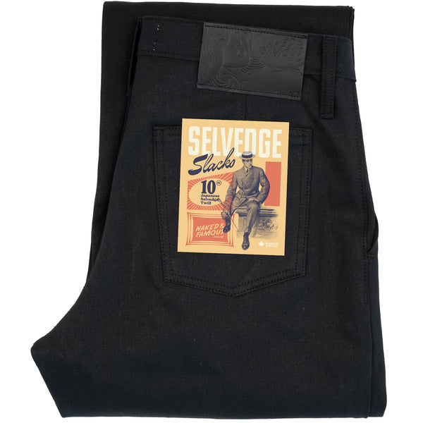 Pleated Trouser - Selvedge Slacks Black by Naked & Famous Denim