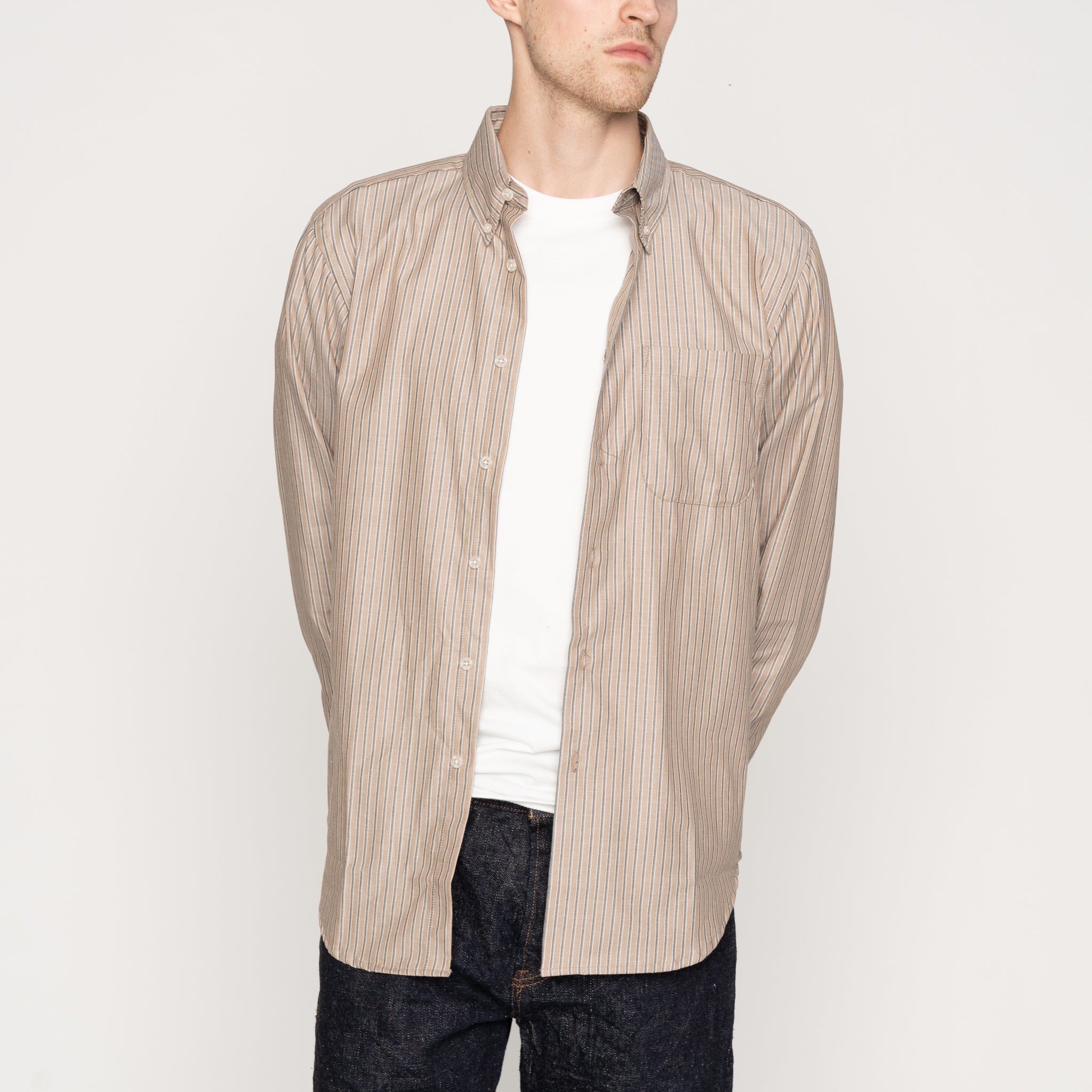 Easy Shirt - Soft Finish Classic Stripe - Taupe by Naked & Famous Denim