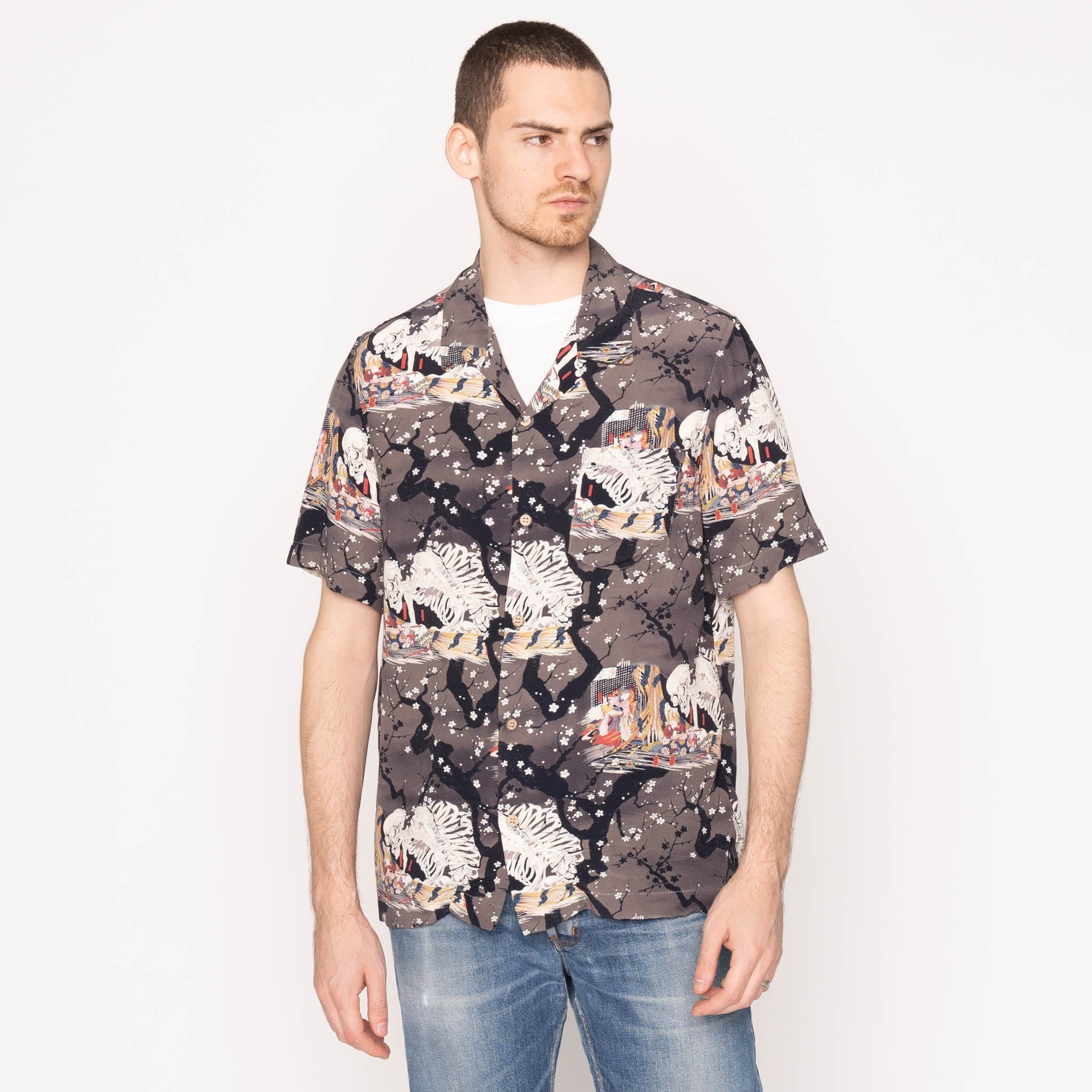 Aloha Shirt - Skeletons - Dark Grey by Naked & Famous Denim
