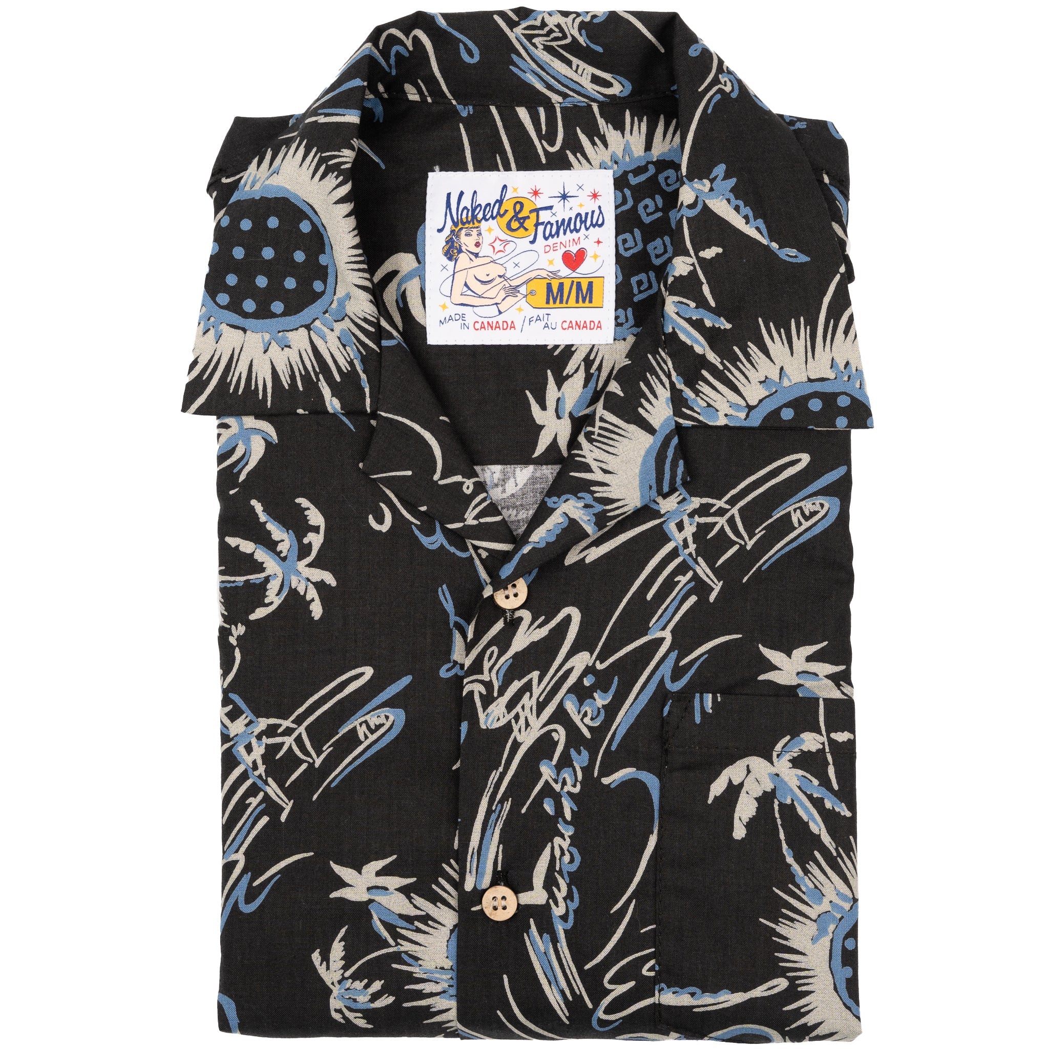 Aloha Shirt - Waikiki Waves - Black by Naked & Famous Denim