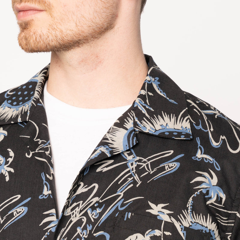 Aloha Shirt - Waikiki Waves - Black