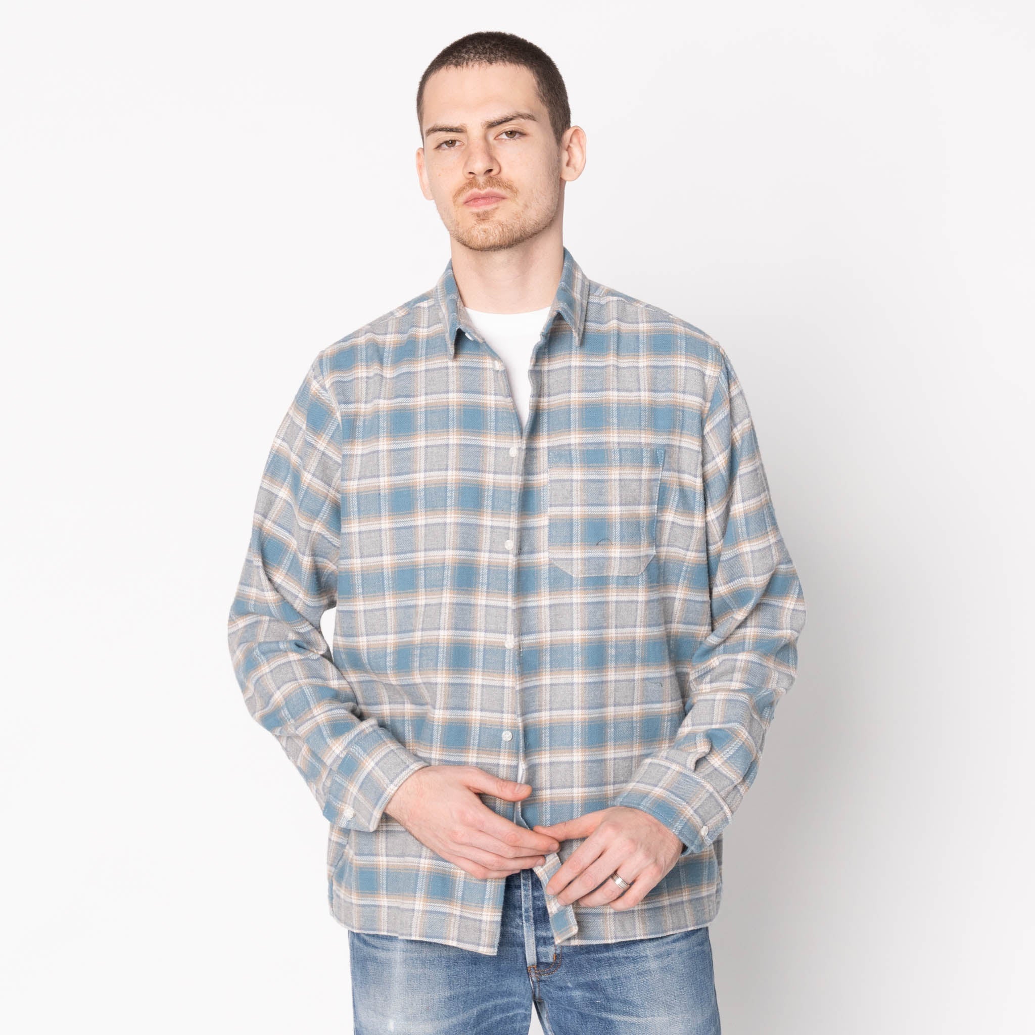 True Shirt - Soft Brushed Faded Flannel - Faded Blue by Naked & Famous Denim