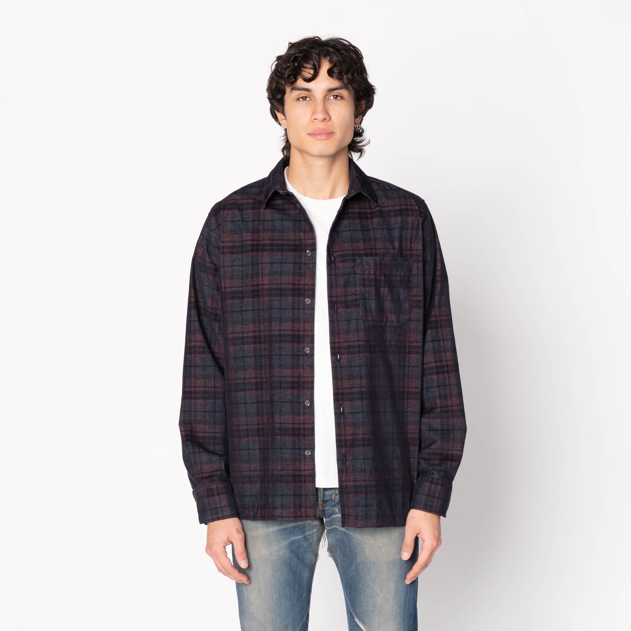 True Shirt - Corduroy Shirting (21W) - Green / Eggplant by Naked & Famous Denim