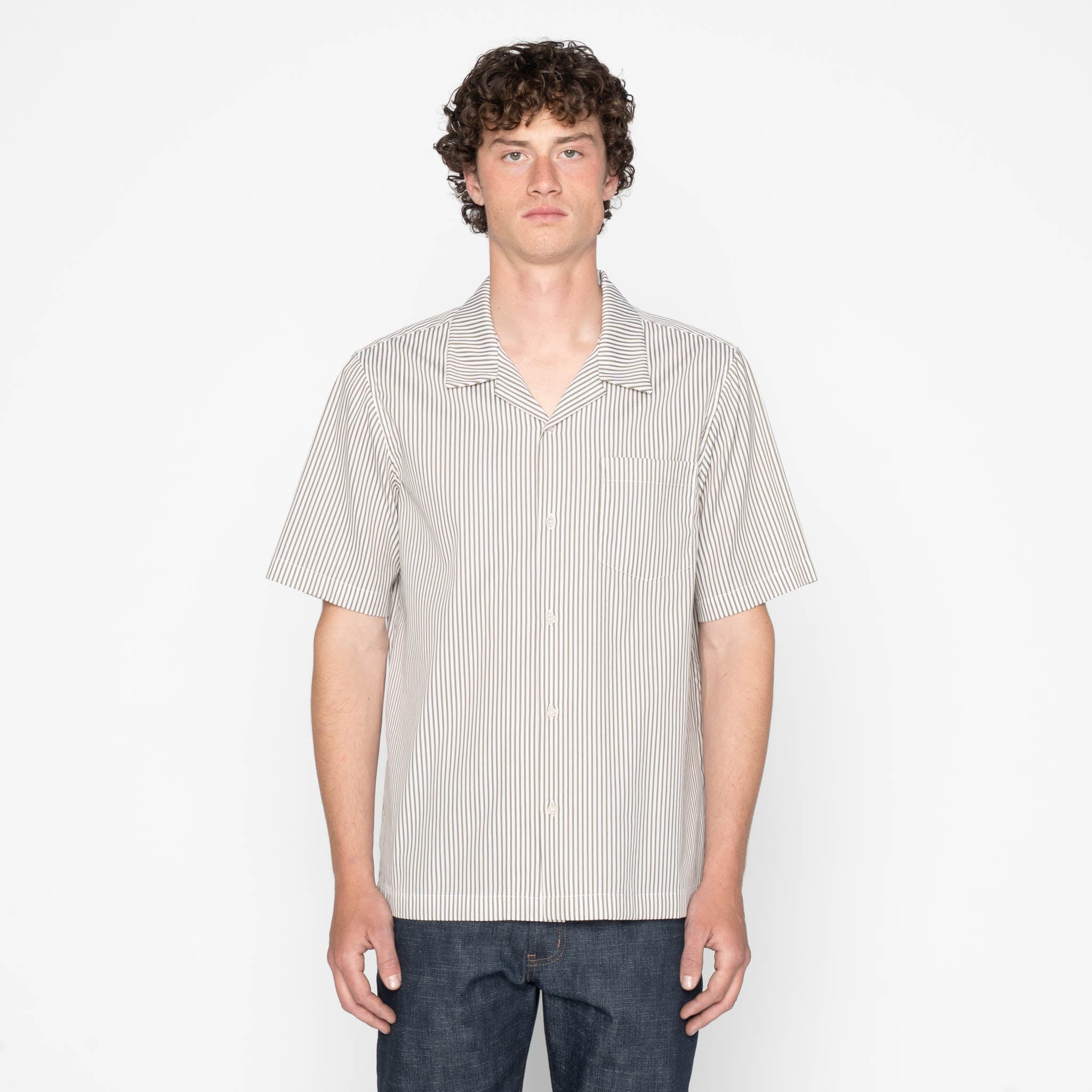 Aloha Shirt - Double Double Stripes - Green by Naked & Famous Denim