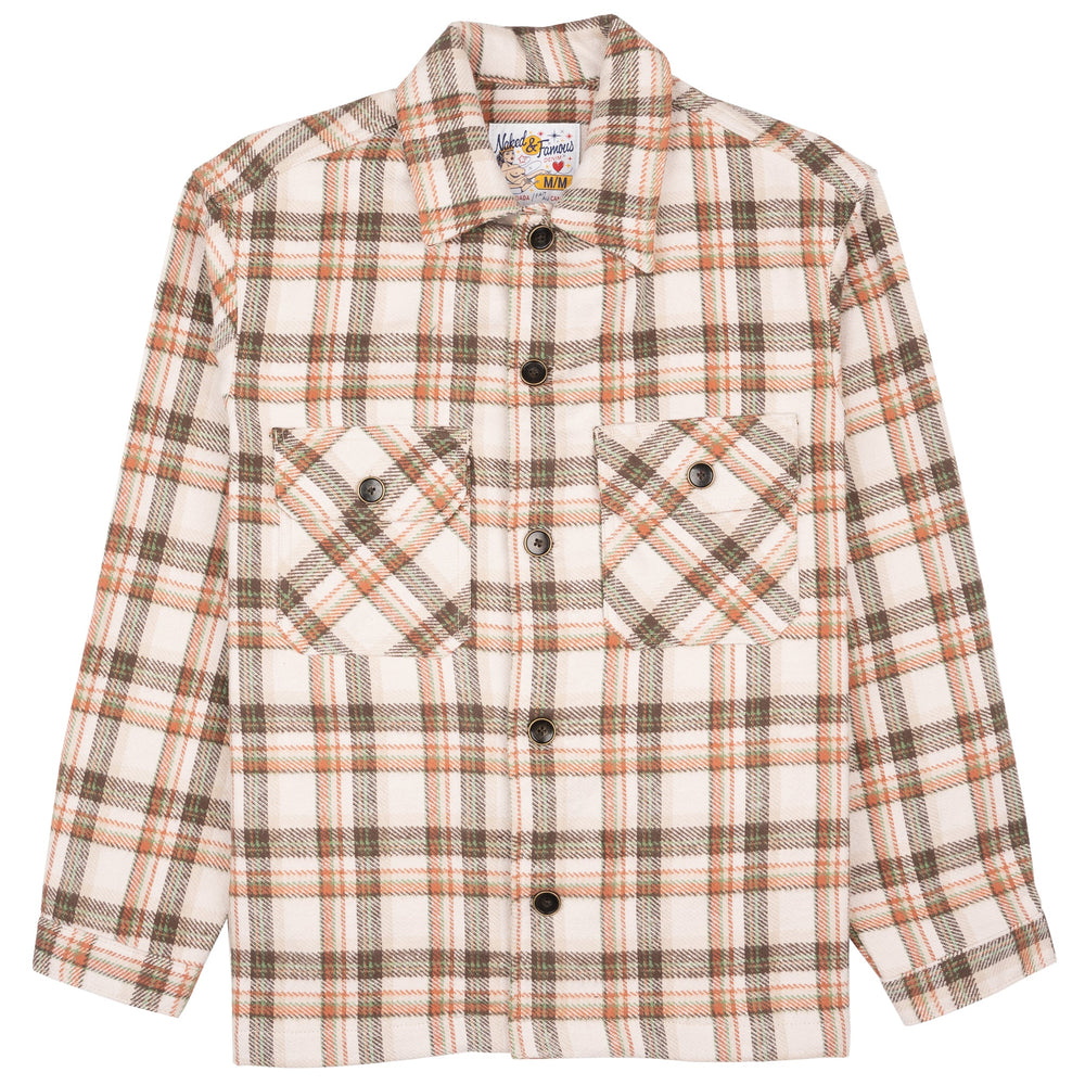 Over Shirt - Triple Yarn Twill Check Brush - Beige by Naked & Famous Denim