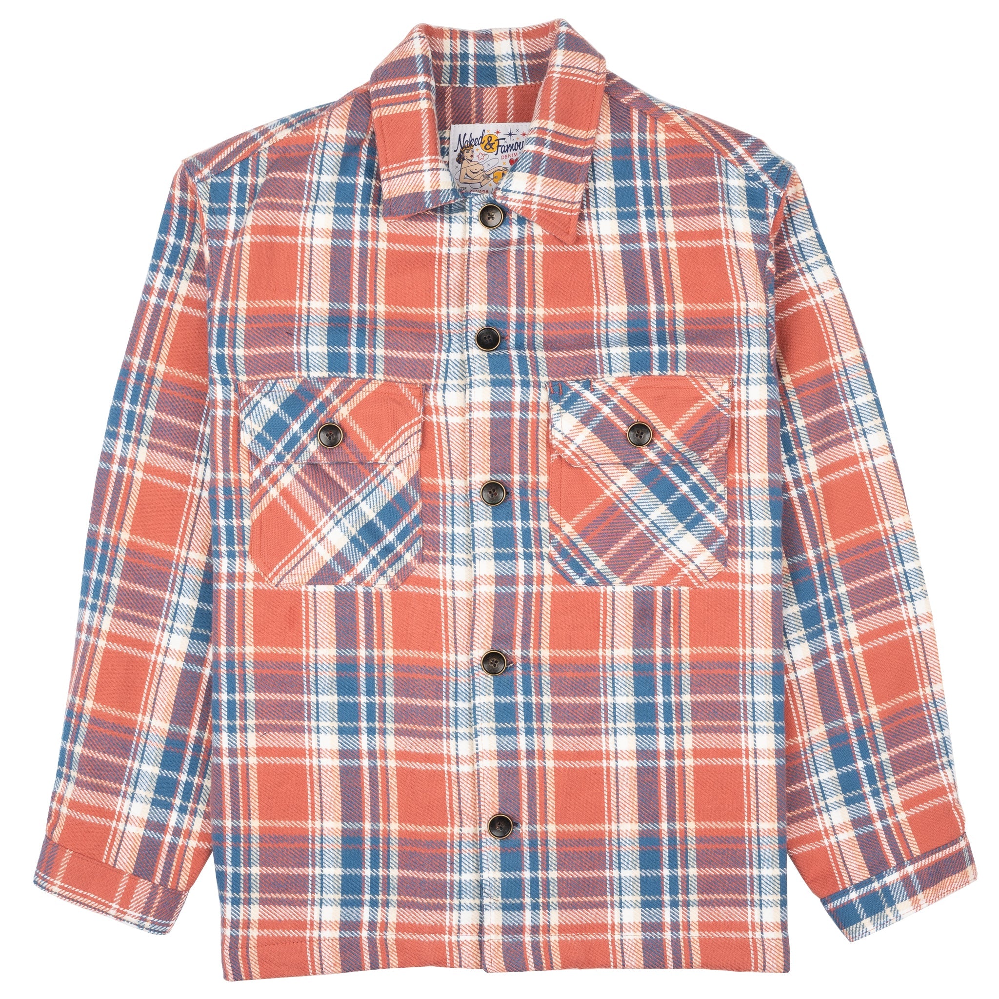 Over Shirt - Triple Yarn Twill Check Brush - Red by Naked & Famous Denim
