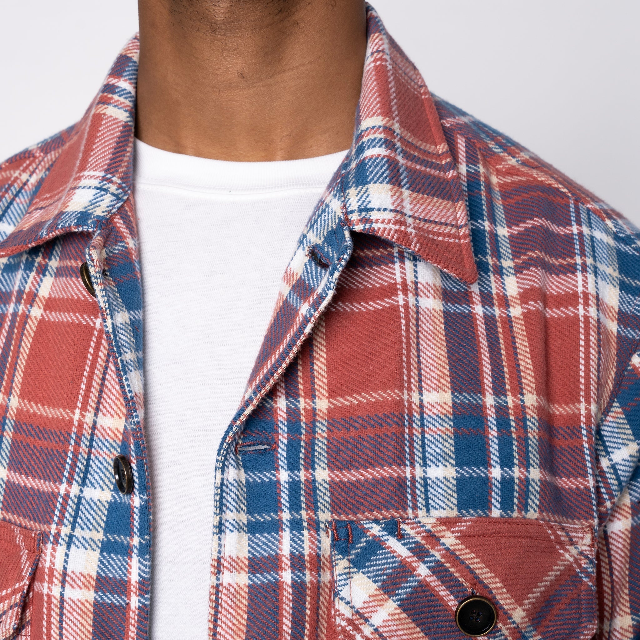 Over Shirt - Triple Yarn Twill Check Brush - Red by Naked & Famous Denim