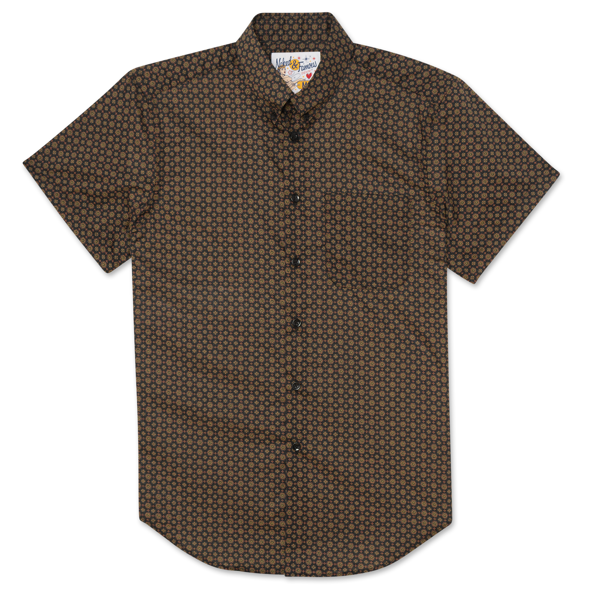 Short Sleeve Easy Shirt - Medallions Print - Black by Naked & Famous Denim