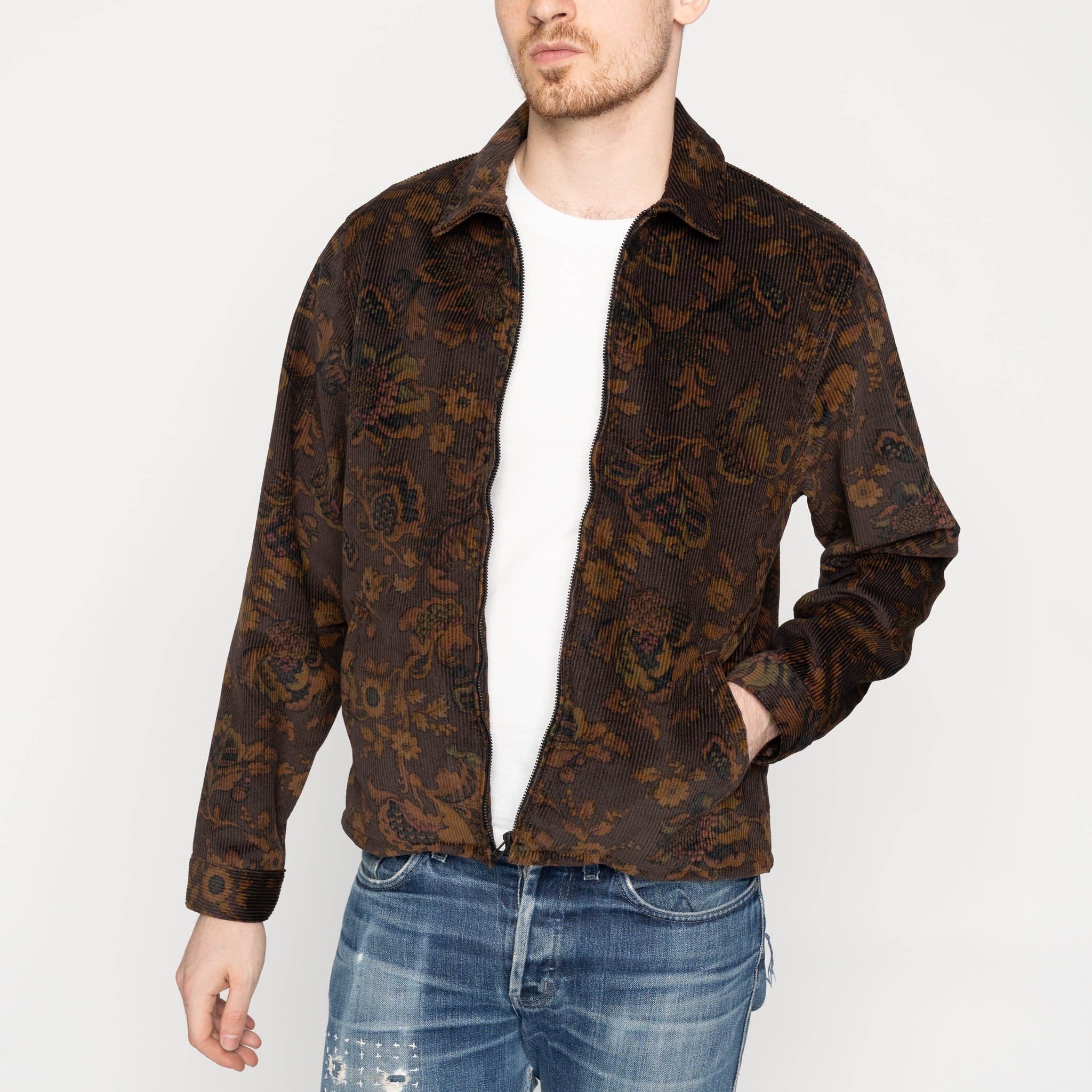 Zip Jacket - Paisley Corduroy - Brown by Naked & Famous Denim