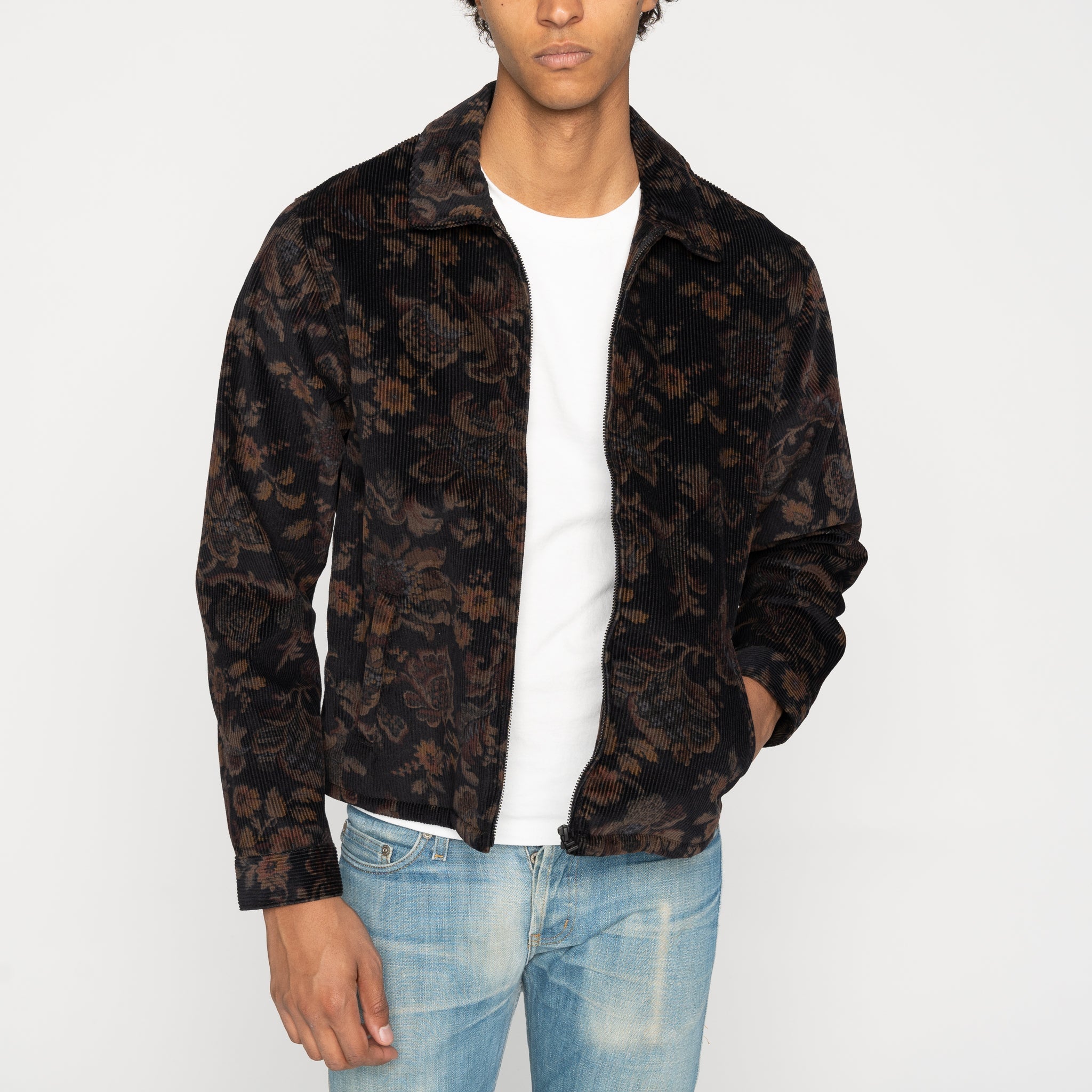Zip Jacket - Paisley Corduroy - Black by Naked & Famous Denim