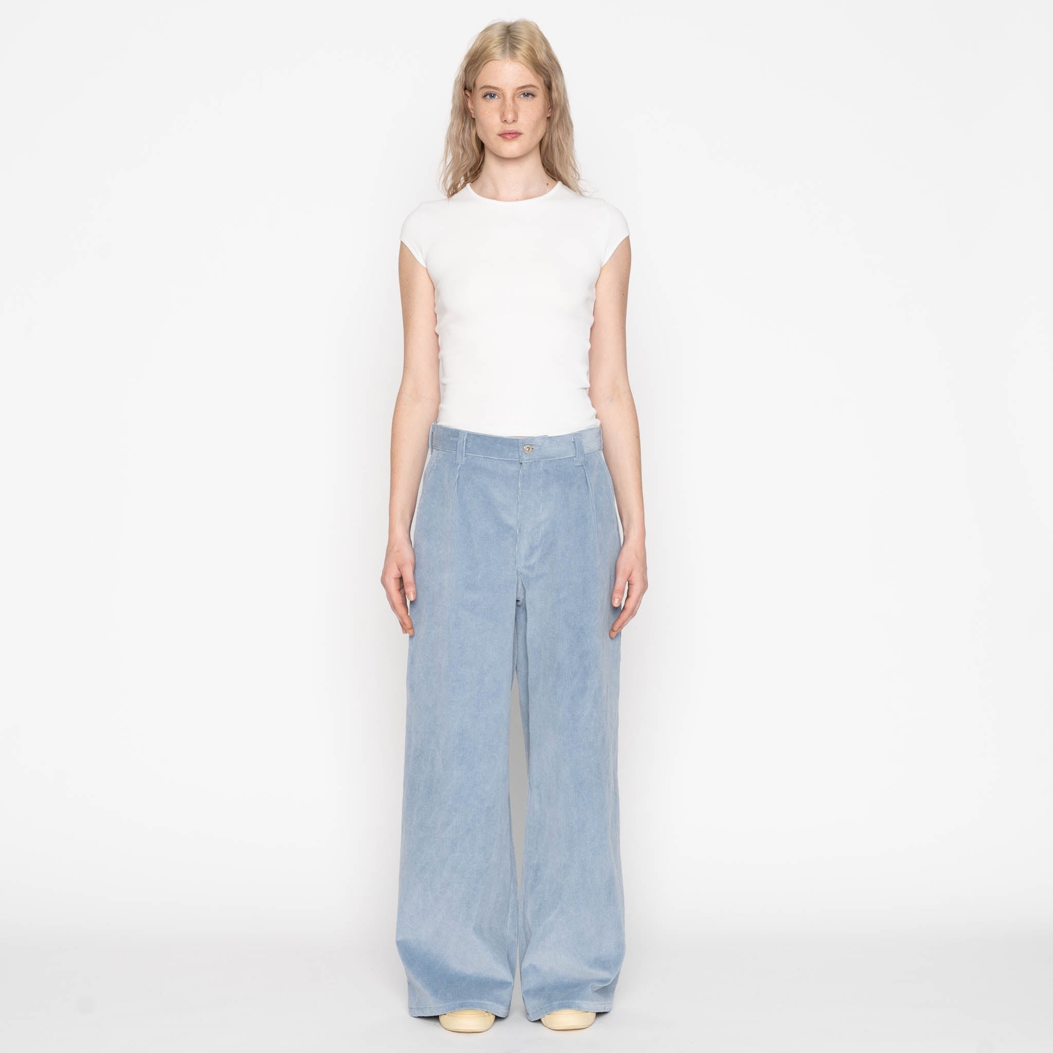 Wide Leg Trouser - Faded Corduroy Organique - Pale Indigo by Naked & Famous Denim
