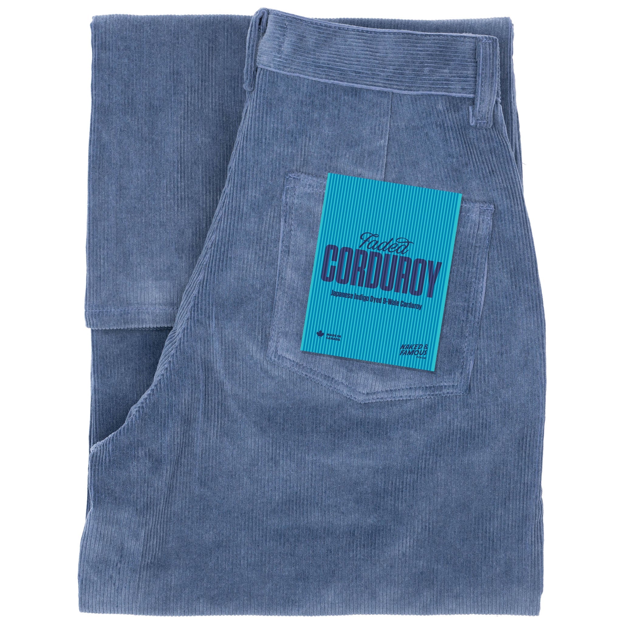 Wide Leg Trouser - Organic Faded Corduroy - Indigo by Naked & Famous Denim