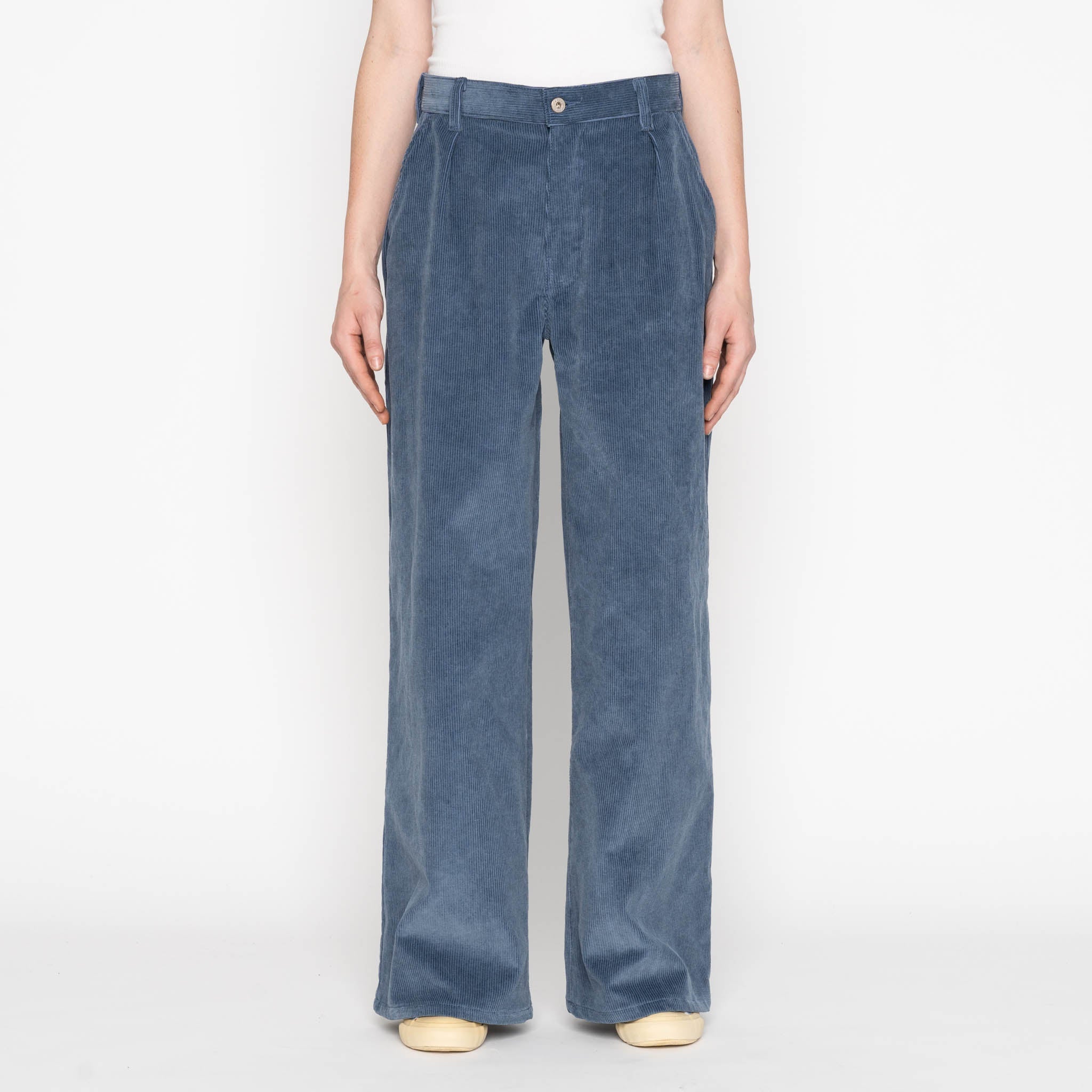 Wide Leg Trouser - Organic Faded Corduroy - Indigo by Naked & Famous Denim