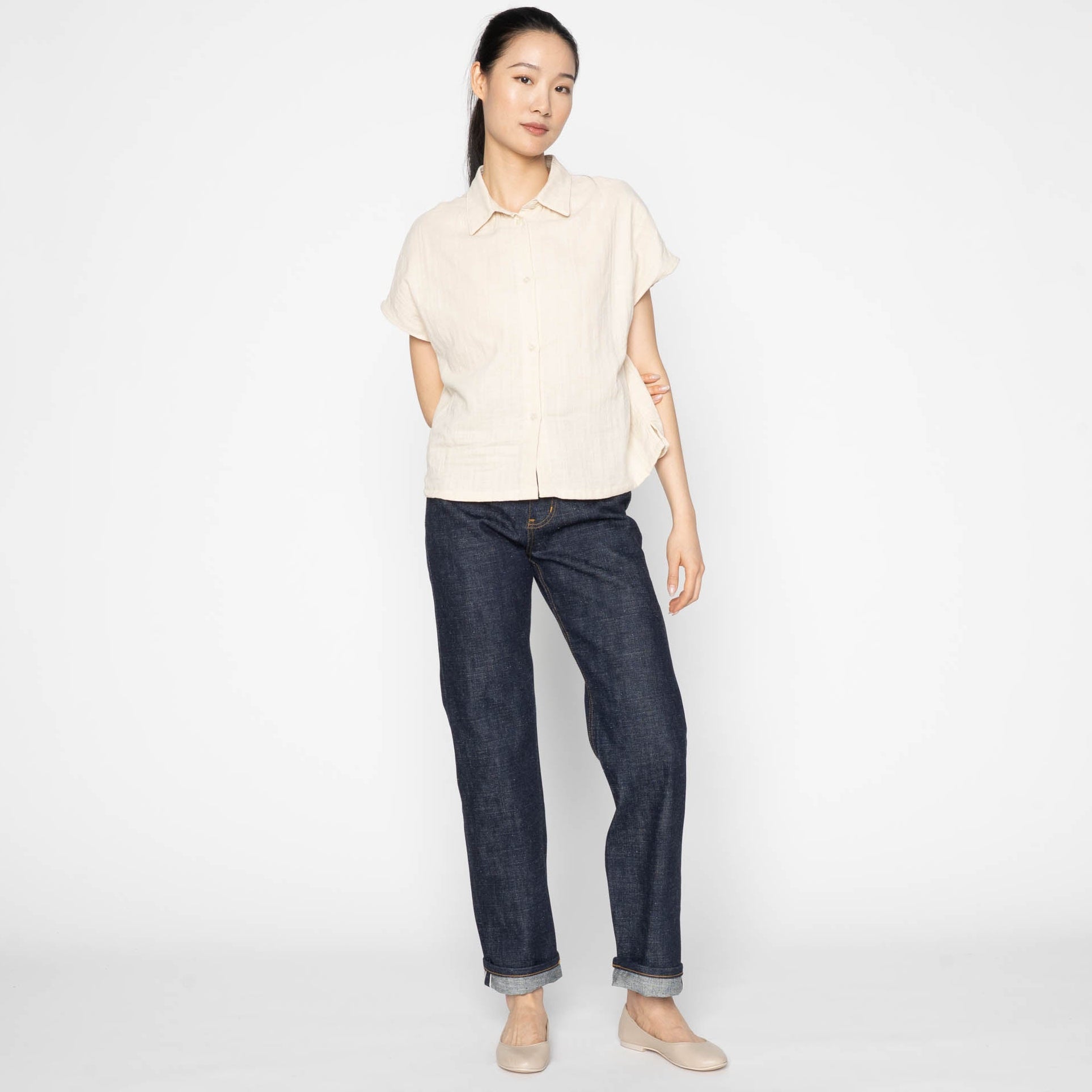 Billie Shirt - Double Weave Gauze - Bone by Naked & Famous Denim