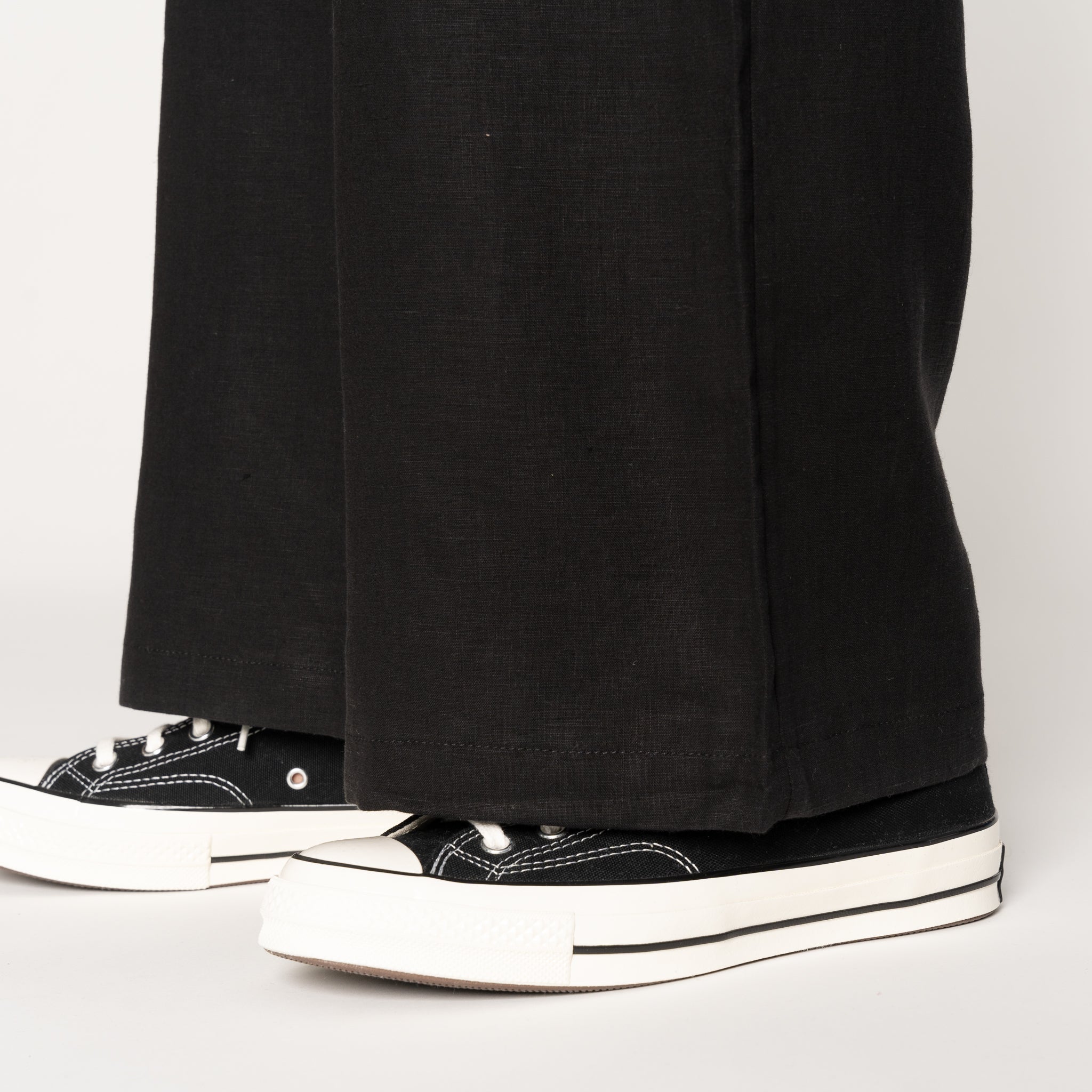 Relaxed Pleated Trouser - French Linen Fine Canvas - Black by Naked & Famous Denim