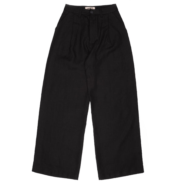Relaxed Pleated Trouser - French Linen Fine Canvas - Black | Naked & Famous Denim