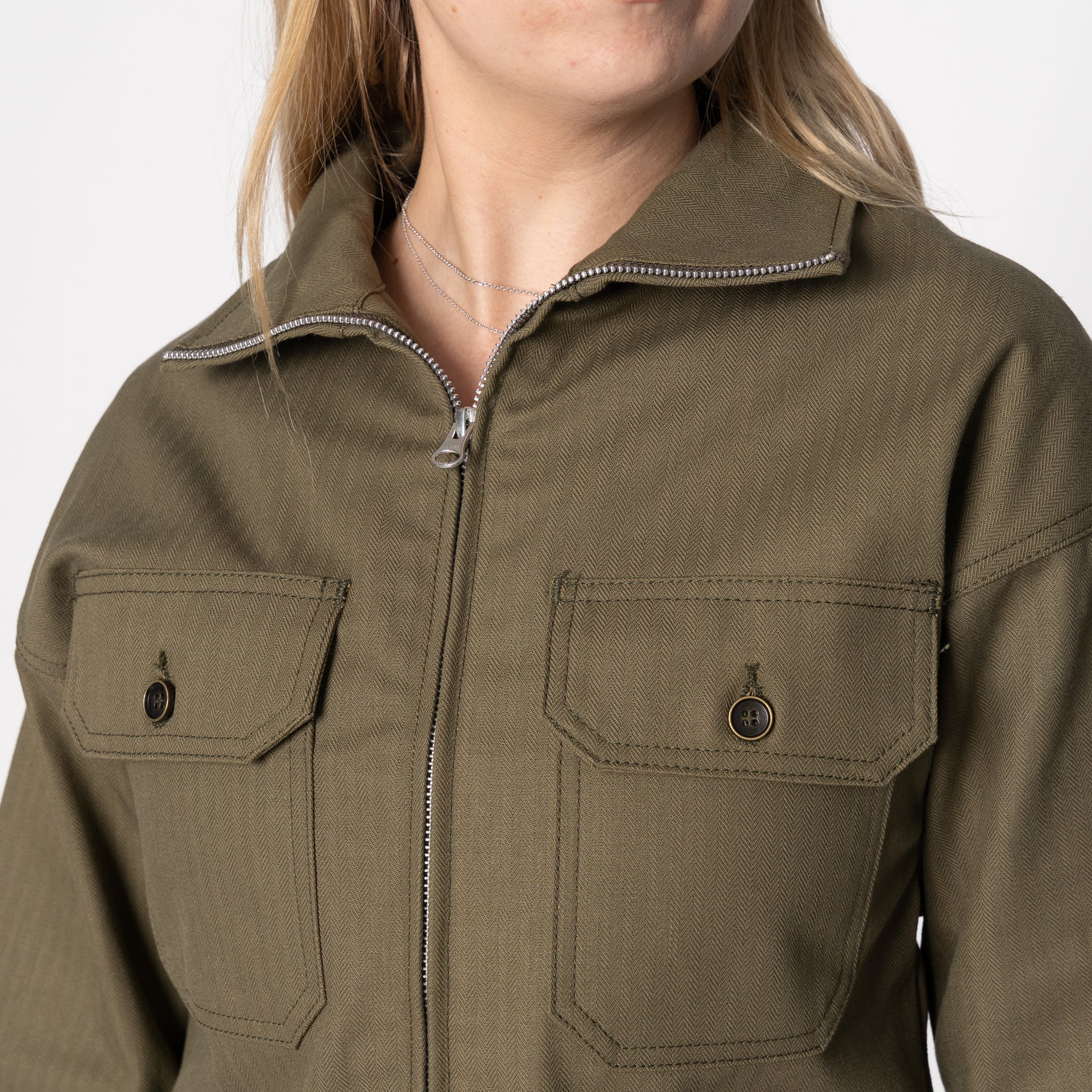 Zip Crop Jacket - Army HBT - Olive Drab by Naked & Famous Denim