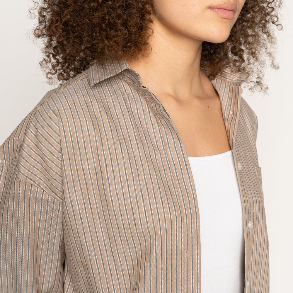Roomy Shirt - Soft Finish Classic Stripe - Taupe by Naked & Famous Denim