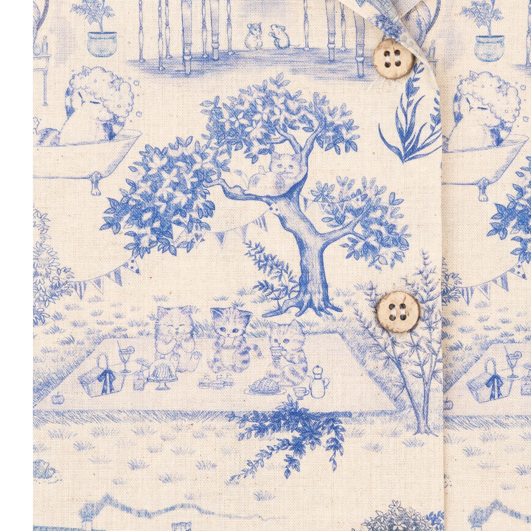 Camp Collar Shirt - Linen Cats - Blue by Naked & Famous Denim