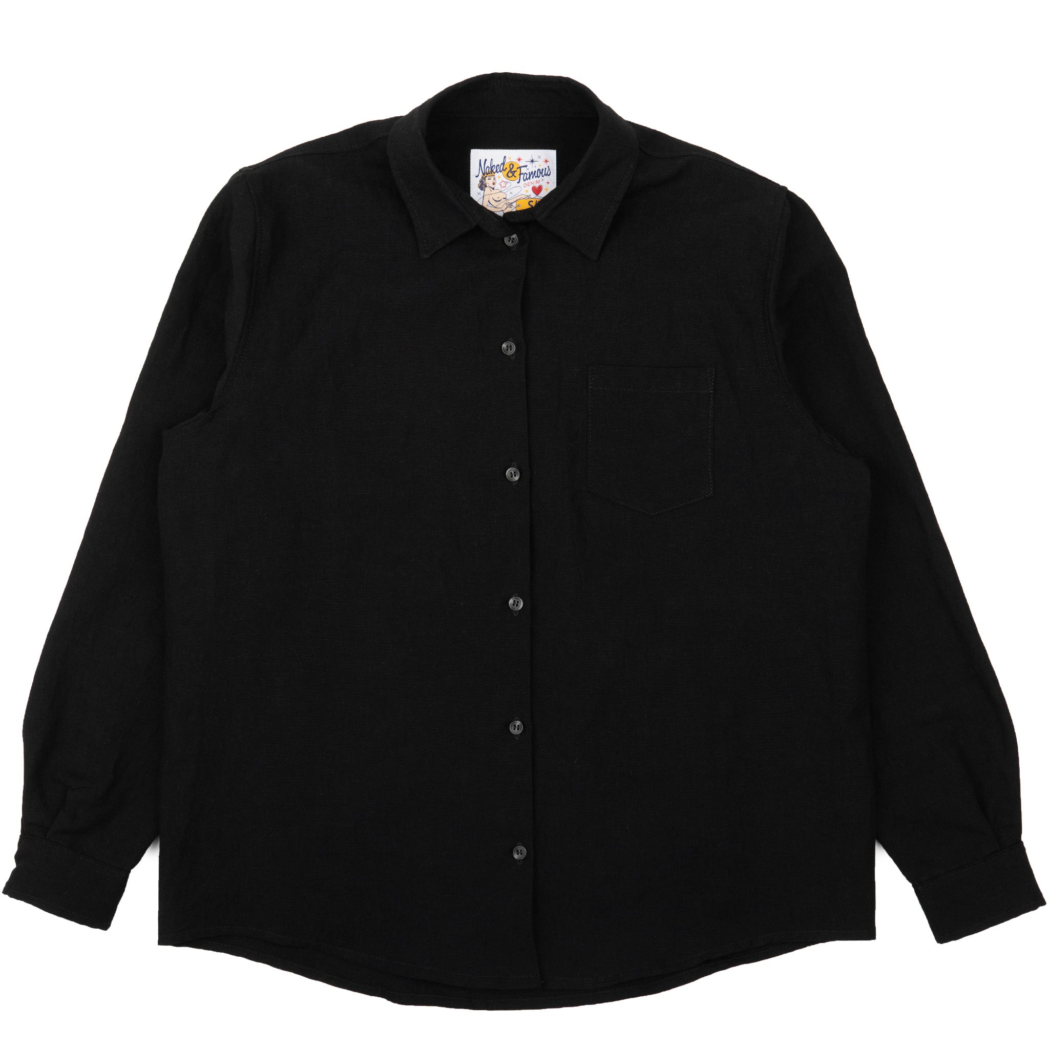 Judy Shirt - Linen Blend Denim - Black by Naked & Famous Denim
