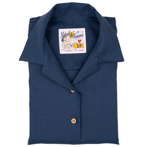 Camp Collar Shirt - French Linen Fine Canvas - Blue | Naked & Famous Denim
