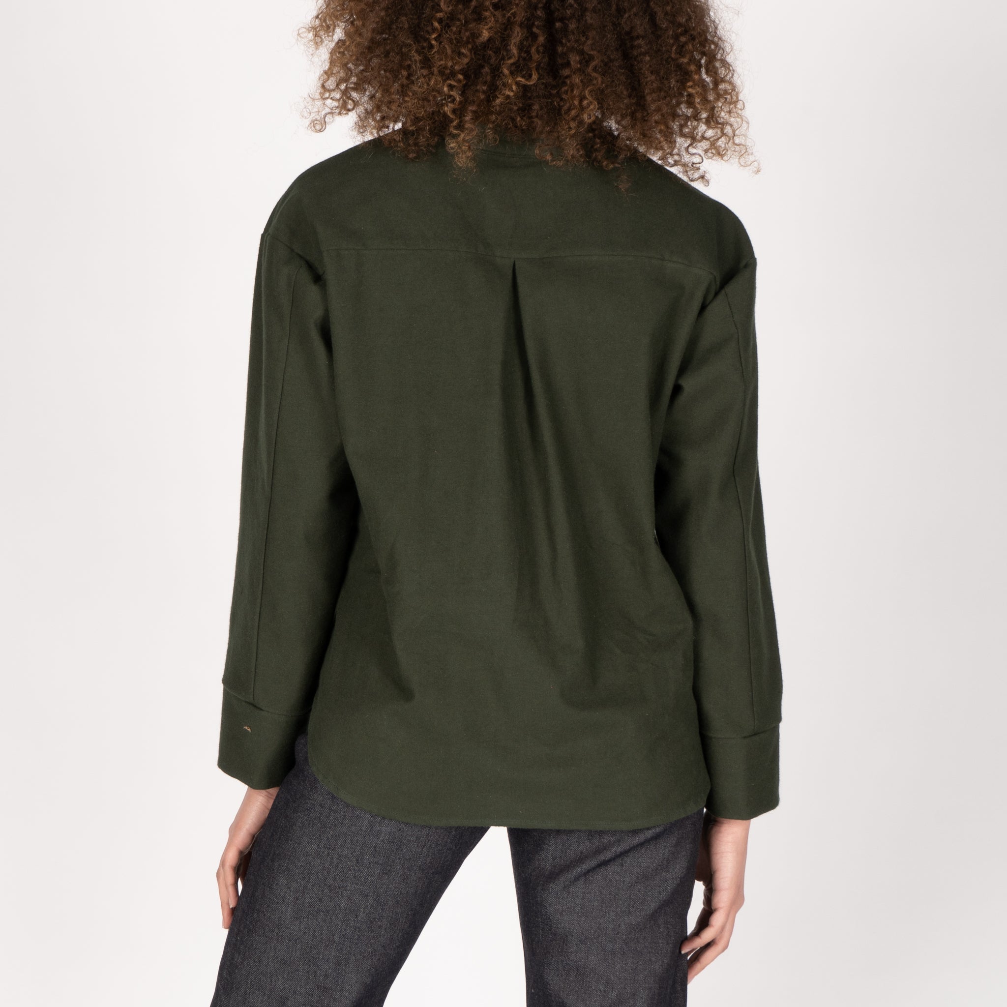 Band Collar Shirt - Cotton Yarn Dyed Flannel - Green by Naked & Famous Denim