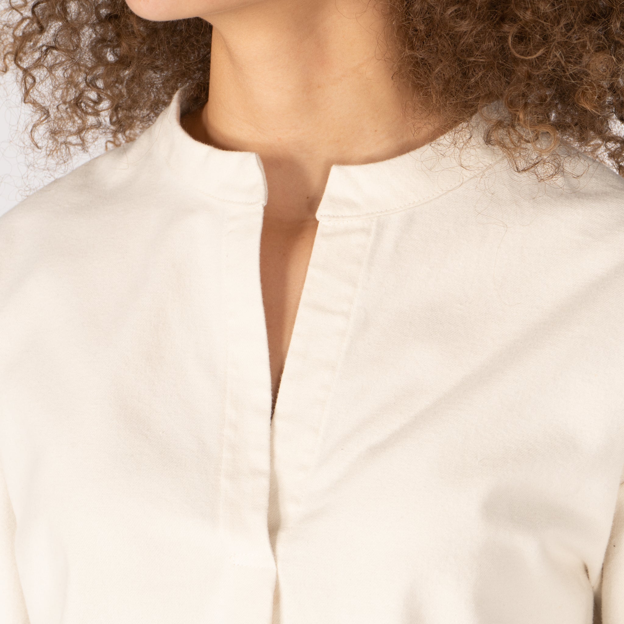 Band Collar Shirt - Cotton Yarn Dyed Flannel - Bone by Naked & Famous Denim