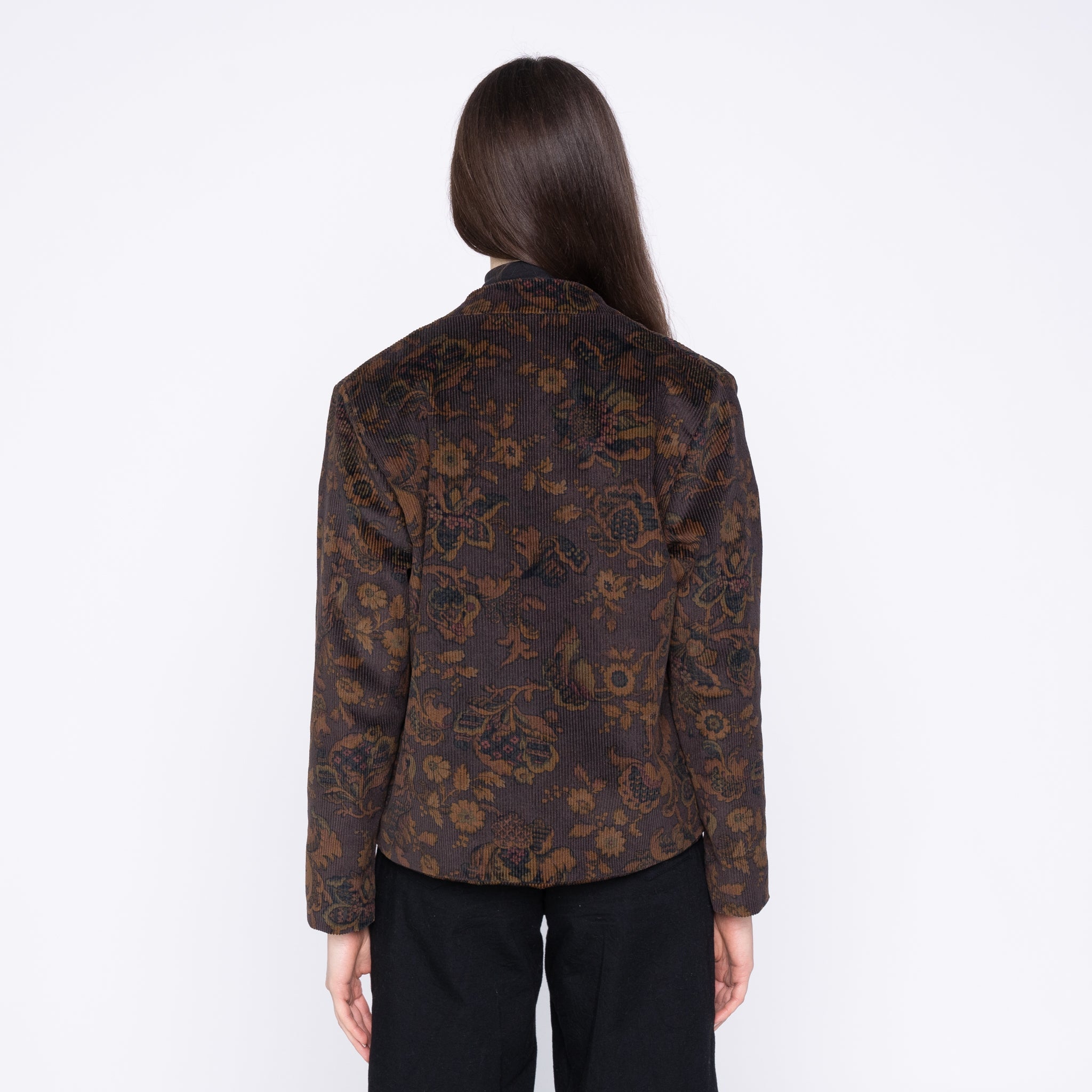 Collarless Jacket - Paisley Corduroy - Brown by Naked & Famous Denim