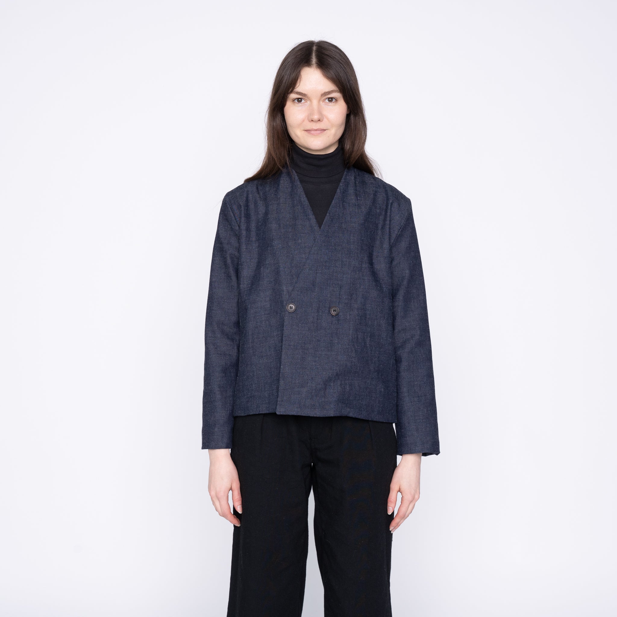 Collarless Jacket - Slub Nep Rinsed - Indigo by Naked & Famous Denim