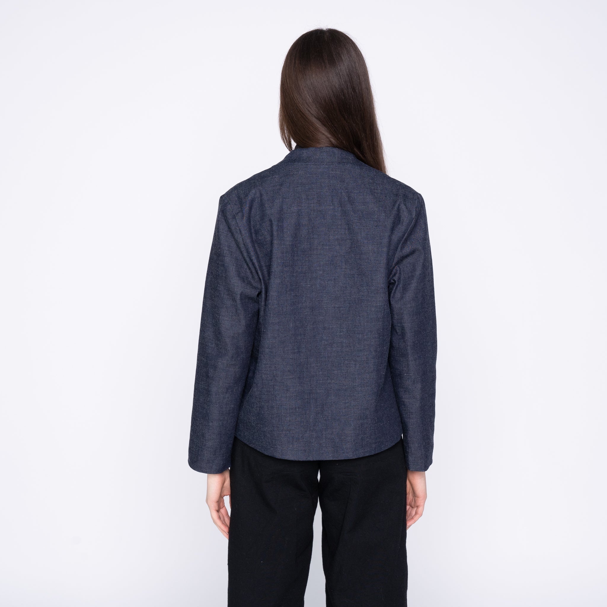 Collarless Jacket - Slub Nep Rinsed - Indigo by Naked & Famous Denim
