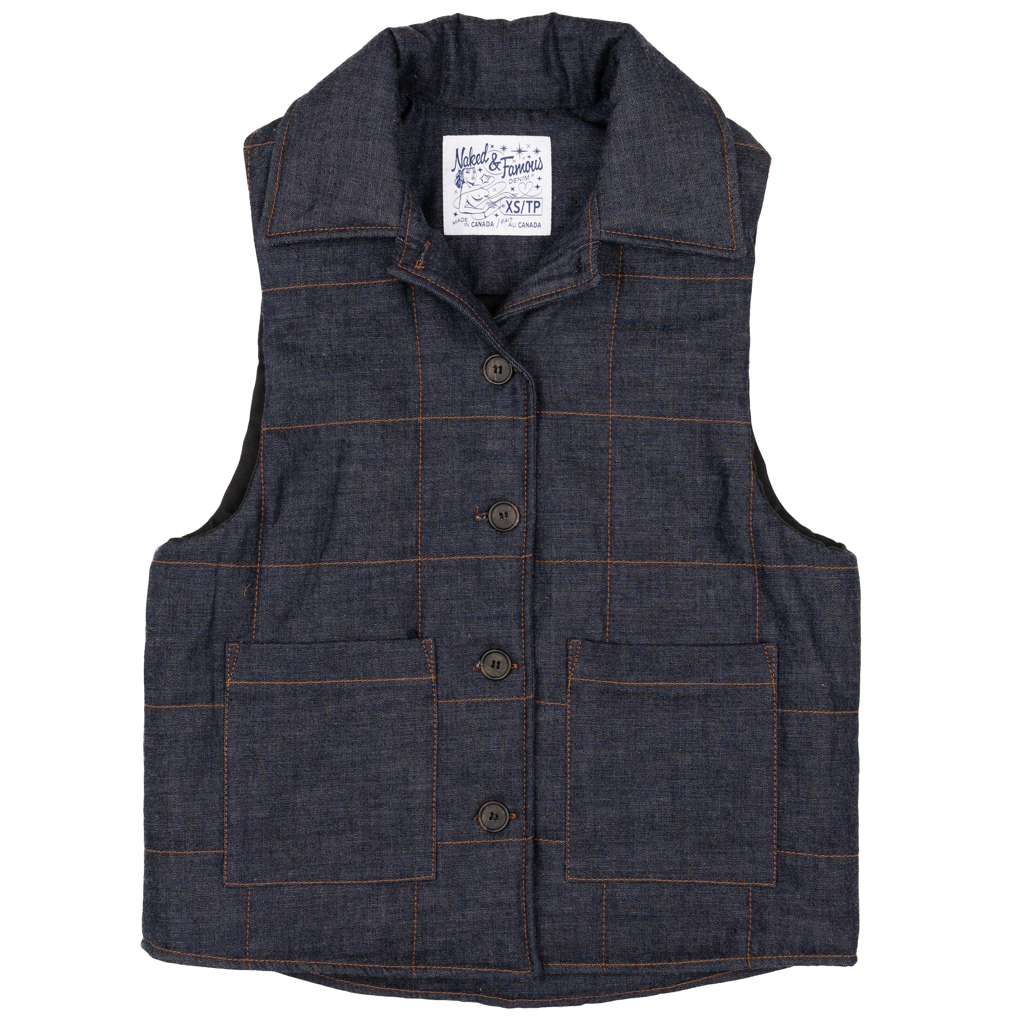 Quilted Vest - Slub Nep Rinsed - Indigo by Naked & Famous Denim