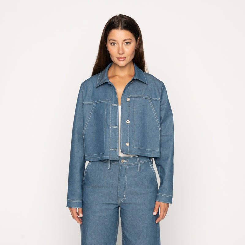 Cropped Jacket - Antique Blue Denim Stretch