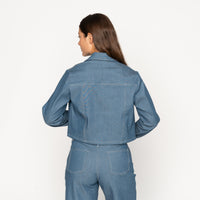 Cropped Jacket - Antique Blue Denim Stretch