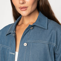 Cropped Jacket - Antique Blue Denim Stretch