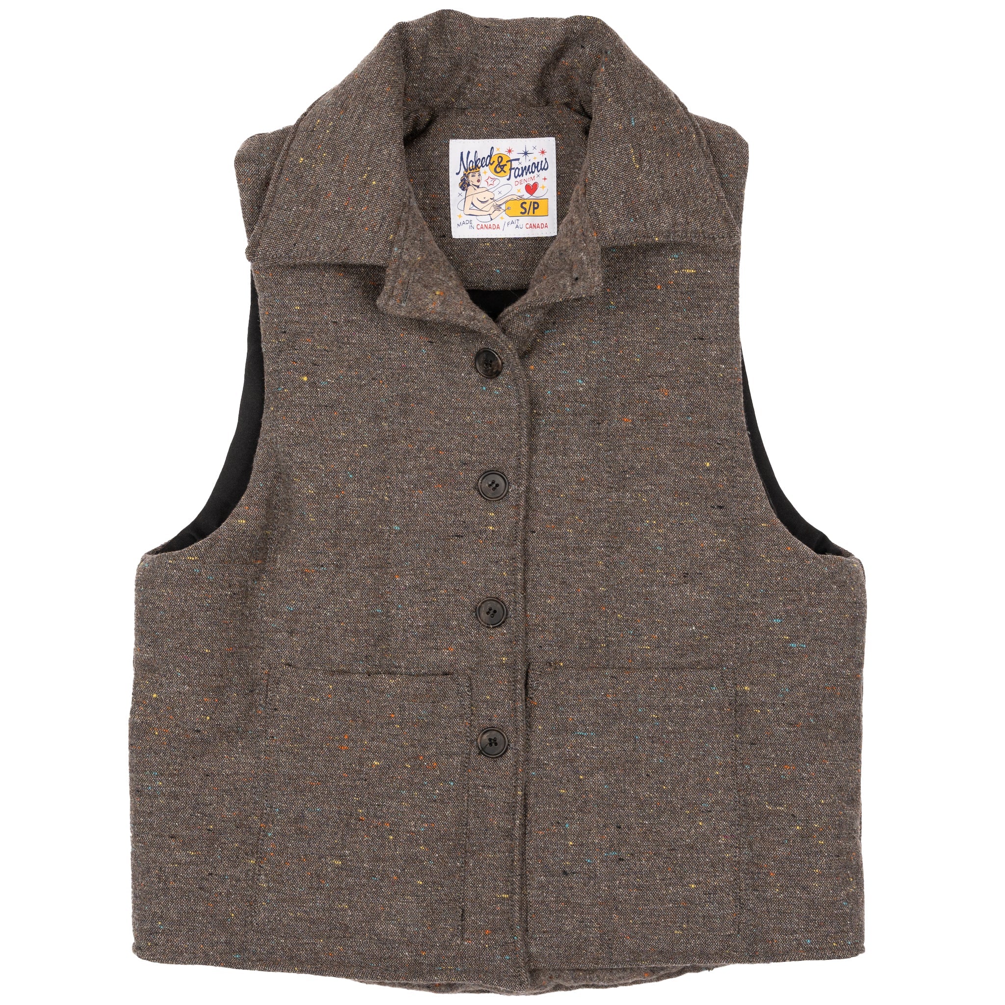 Quilted Vest - Wool Multi Nep - Brown by Naked & Famous Denim