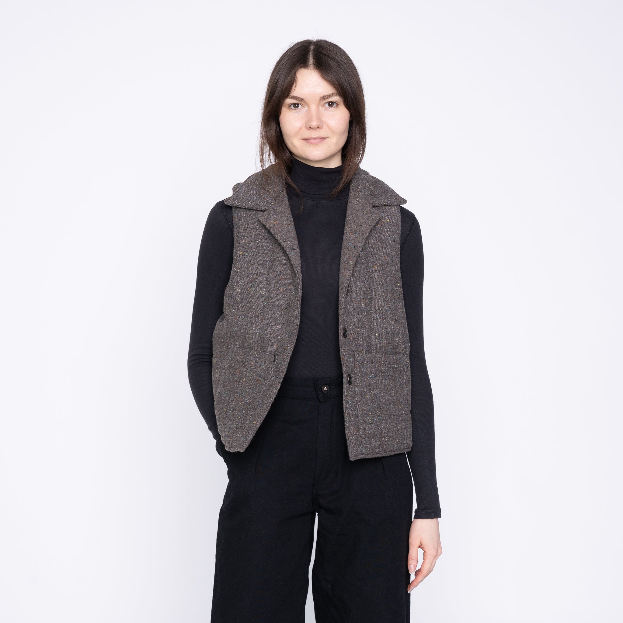 Quilted Vest - Wool Multi Nep - Brown by Naked & Famous Denim