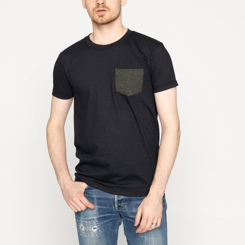 Pocket Tee - Black - Triple Yarn Twist Brushed Flannel - Forest Green