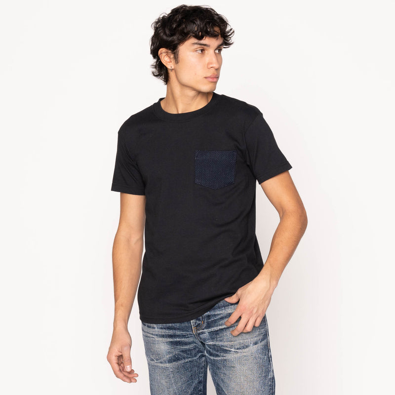 Pocket Tee - Black - Indigo Sashiko