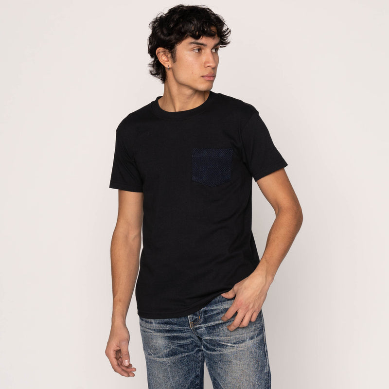 Pocket Tee - Black - Indigo Sashiko