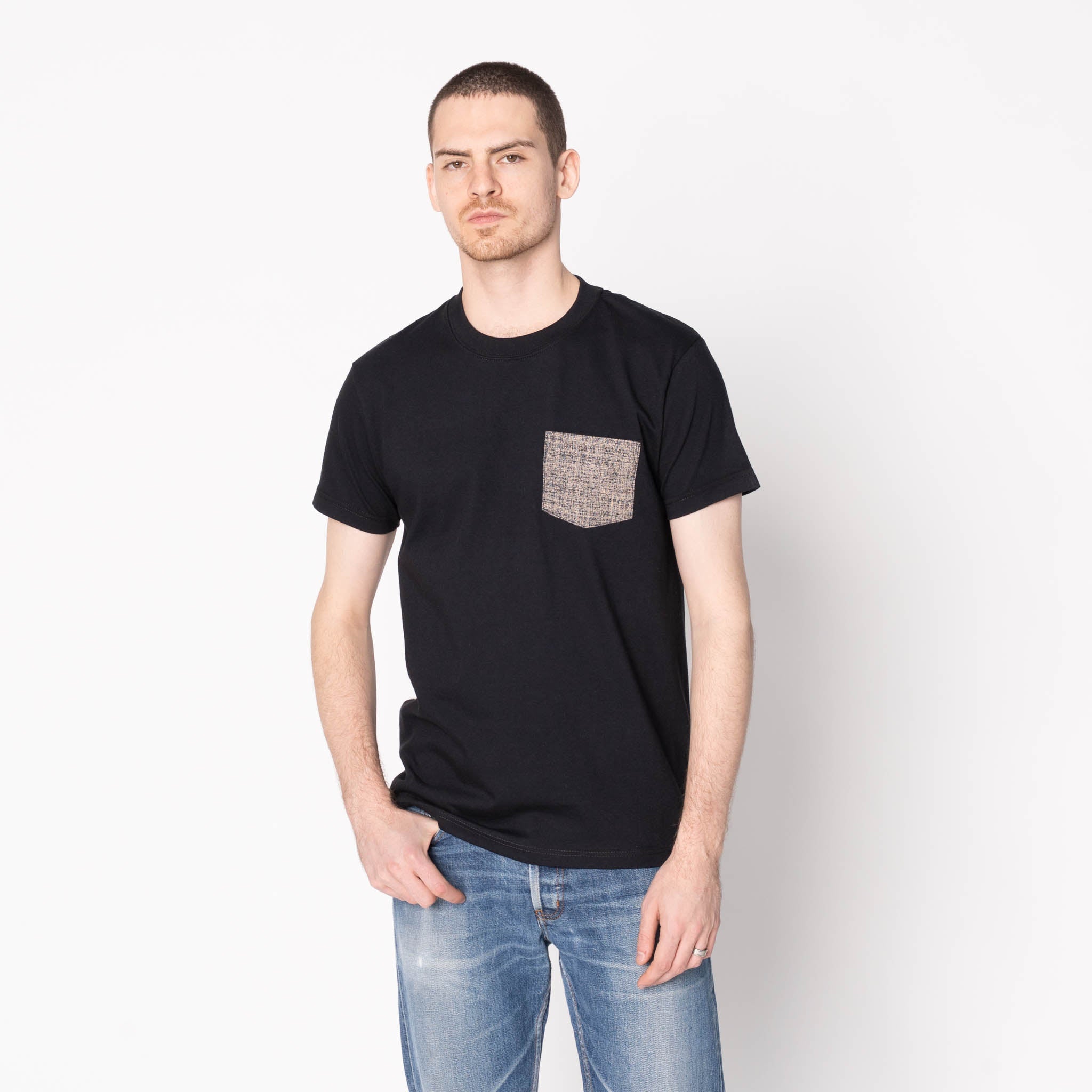Pocket Tee - Black - Kimono Scramble - Indigo by Naked & Famous Denim
