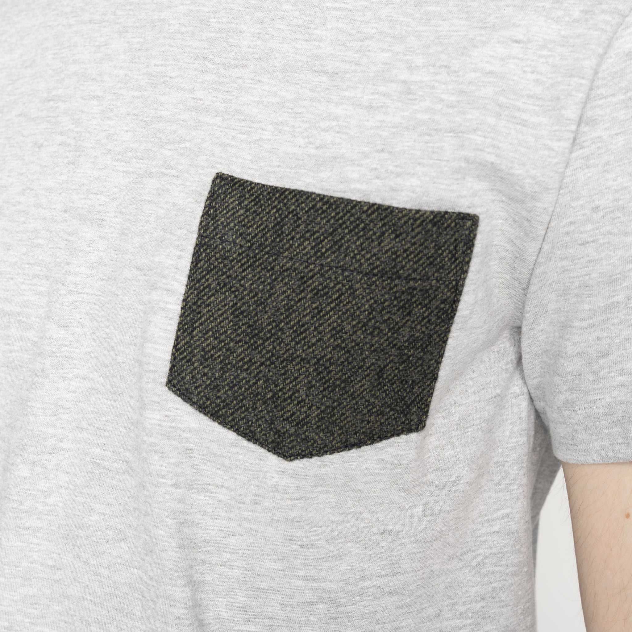 Pocket Tee - Heather Grey - Triple Yarn Twist Brushed Flannel - Forest Green by Naked & Famous Denim
