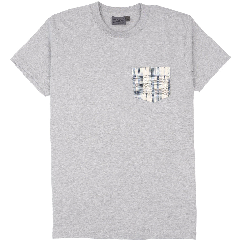 Pocket Tee - Heather Grey - Asagi Sashiko - White by Naked & Famous Denim