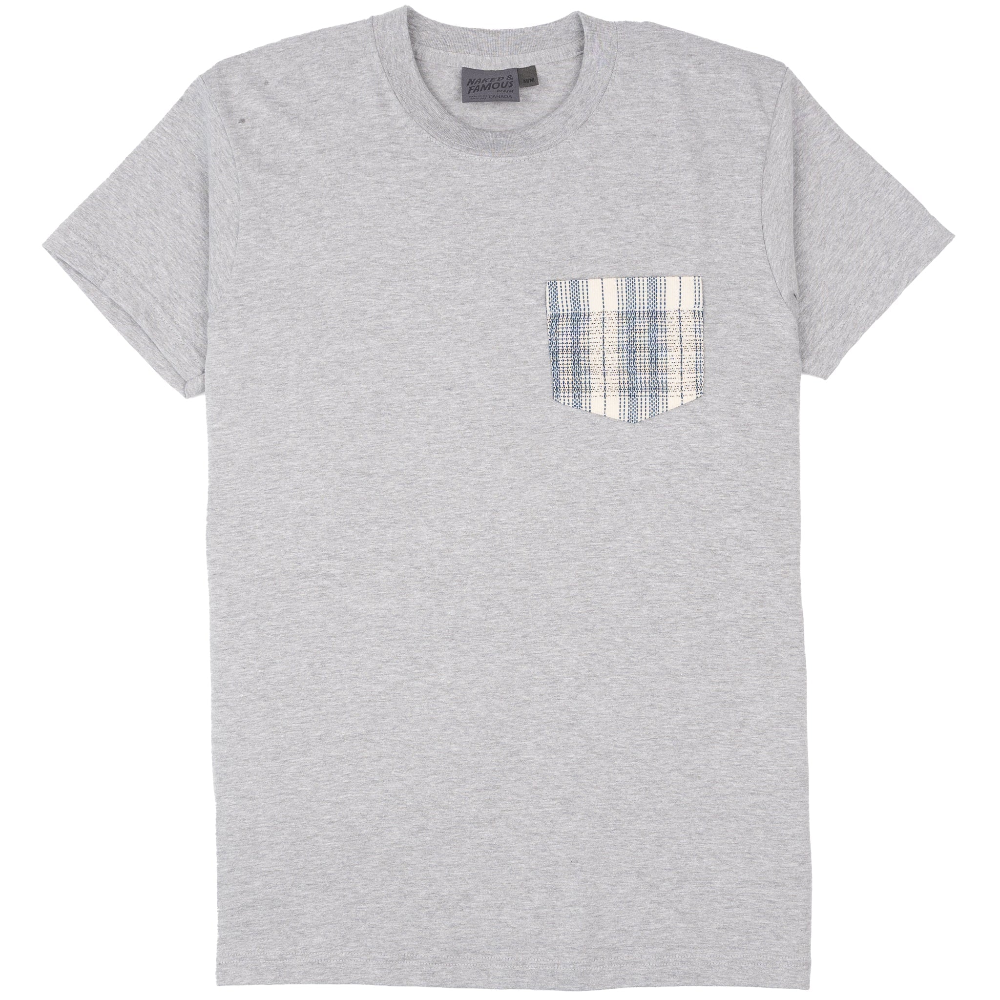 Pocket Tee - Heather Grey - Asagi Sashiko - White by Naked & Famous Denim