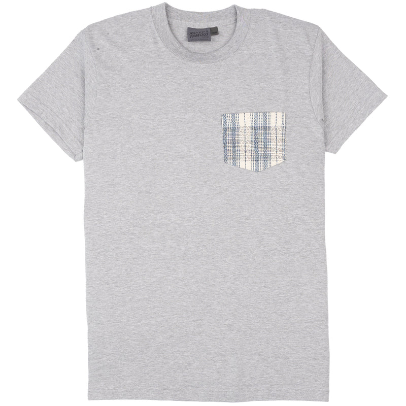 Pocket Tee - Heather Grey - Asagi Sashiko - White