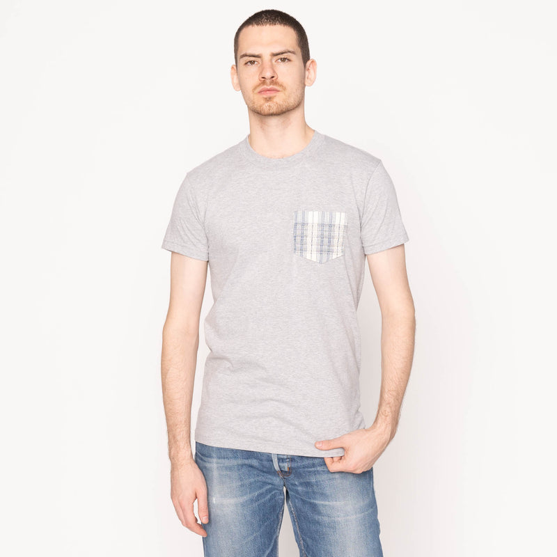 Pocket Tee - Heather Grey - Asagi Sashiko - White