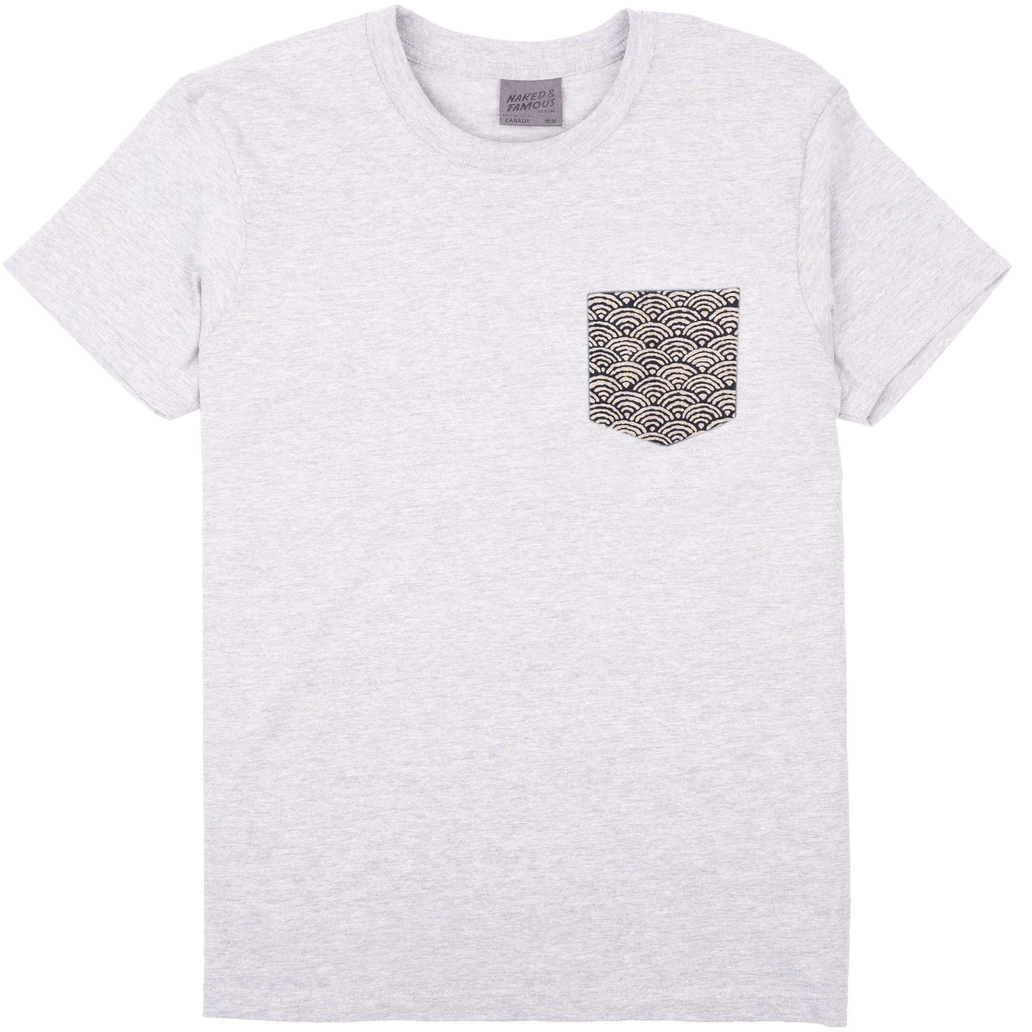 Pocket Tee - Heather Grey + Seigaiha Waves - Indigo by Naked & Famous Denim
