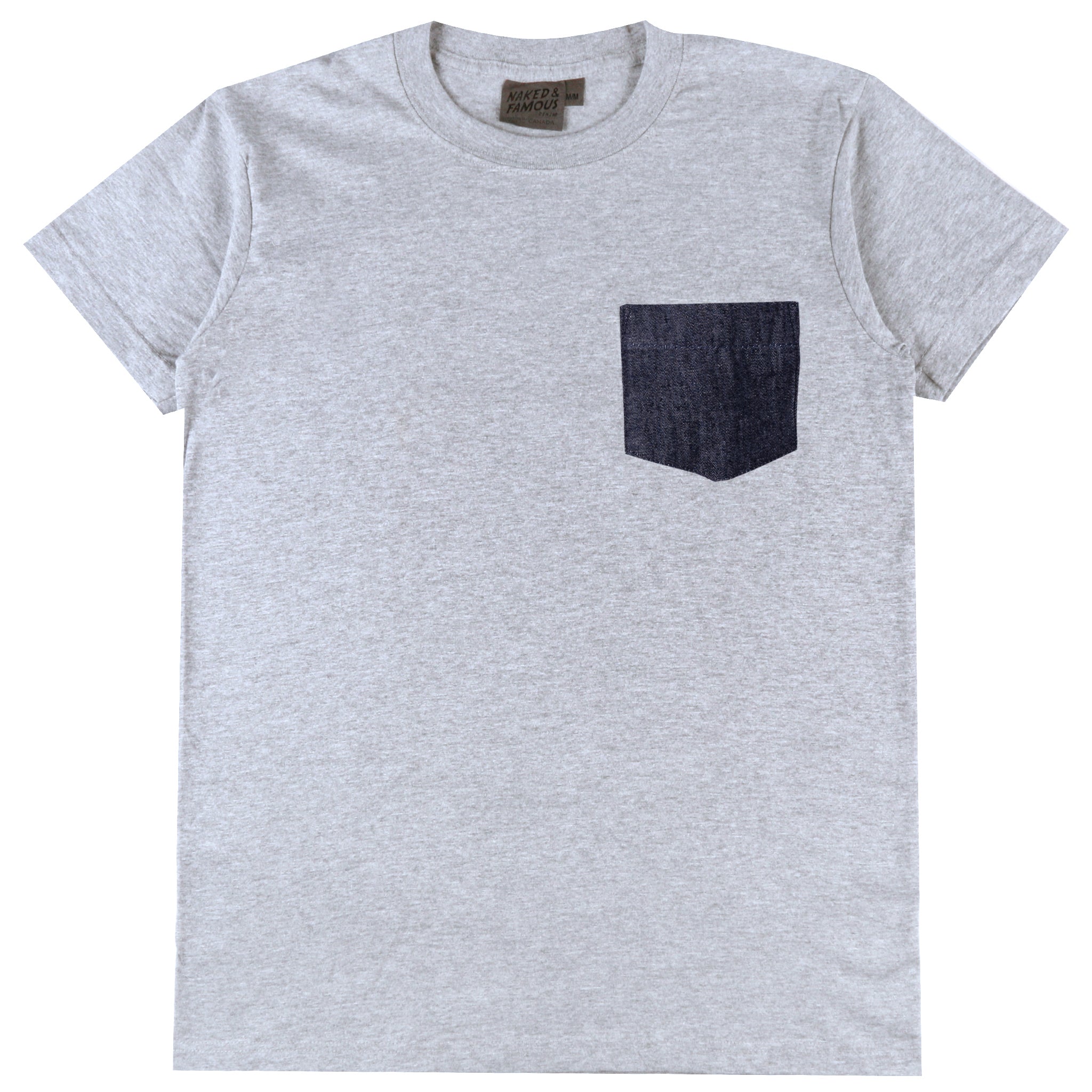 Pocket Tee - Heather Grey + Slub Nep Rinsed Denim by Naked & Famous Denim