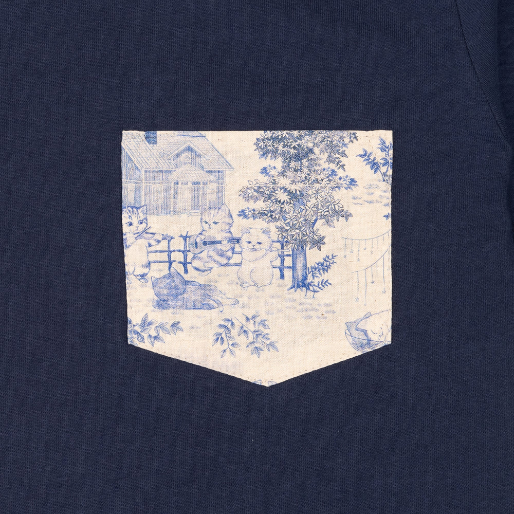Pocket Tee - Navy - Linen Cats - Blue by Naked & Famous Denim