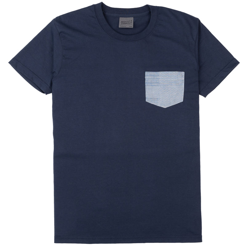 Pocket Tee - Navy - Dobby Patchwork - Pale Blue